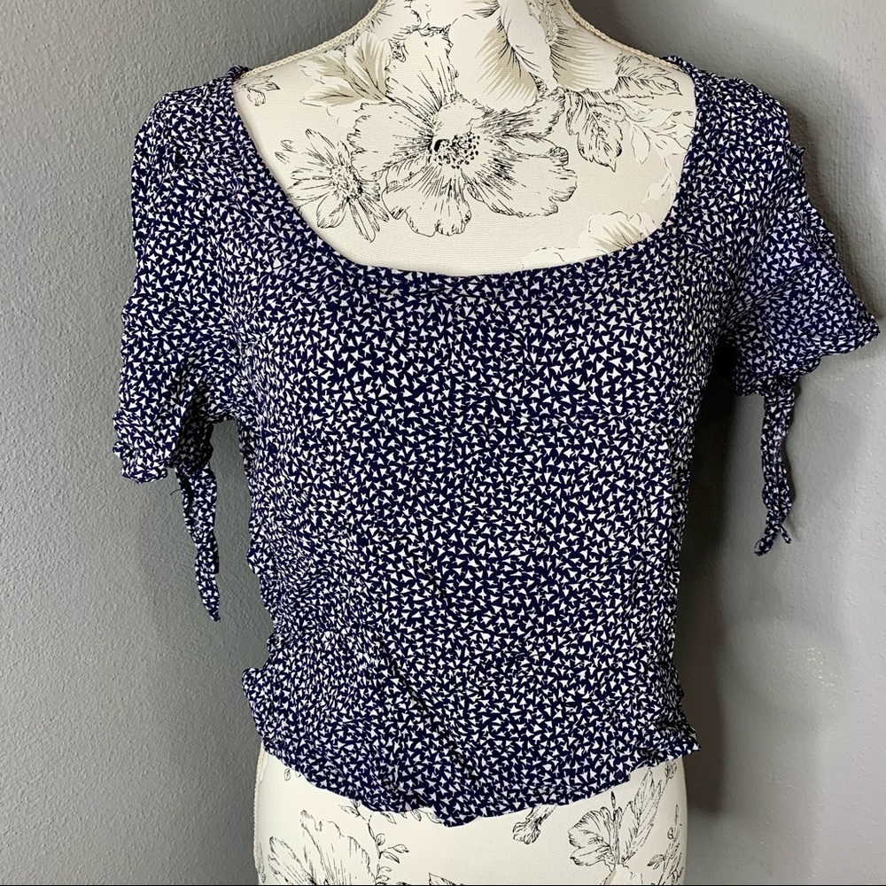 Maeve Anthropologie Blue Geometric Crop Top Large